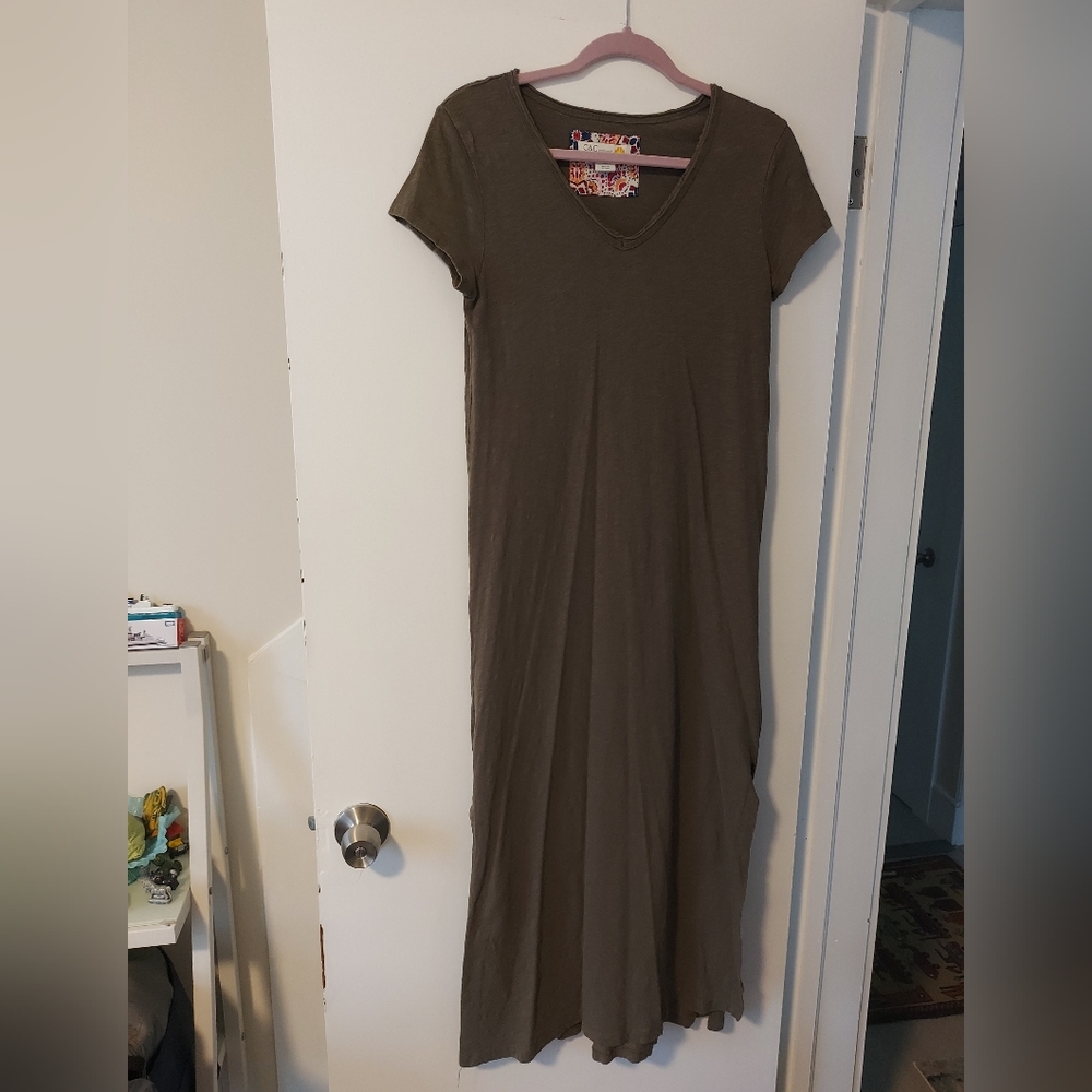 C&C California 100% Cotton Forest Green Tee Shirt Midi Dress Size Small